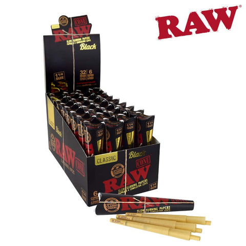 RAW BLACK PRE-ROLLED CONE 1¼ – 6/PACK - Tha Bong Shop 