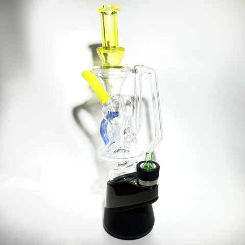 Mimzy Yellow Blue  Custom PuffCo Peak Hydra Recycler   Attachment With Matching Bubble Cap - Tha Bong Shop 