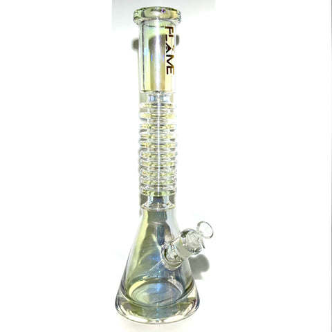 Flame Glass 16.5 inch Iridescent Ribbed  Beaker Bong - Tha Bong Shop 