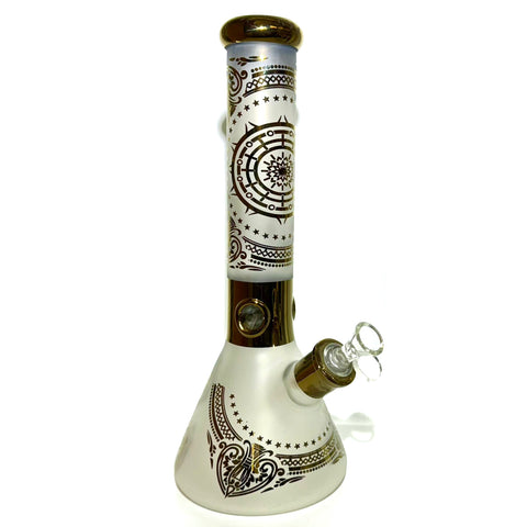 Gold And Frosted Patterned  15” Beaker Bong - Tha Bong Shop 