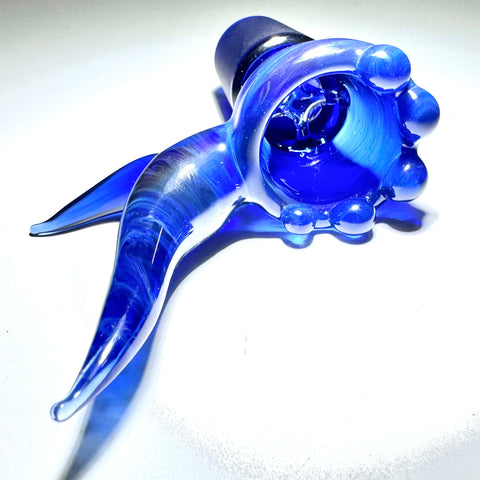 Uplifted Glass 18mm Blue Horned  4 Hole Built In Screen Bowl - Tha Bong Shop 