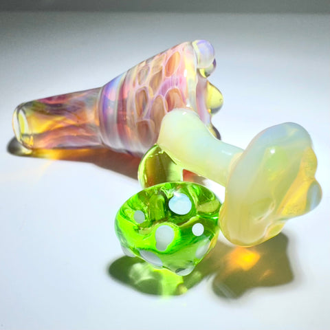 Uplifted Glass 14mm Handformed Joint Honeycomb Striking Bowl With Green Shroom Handle - Tha Bong Shop 